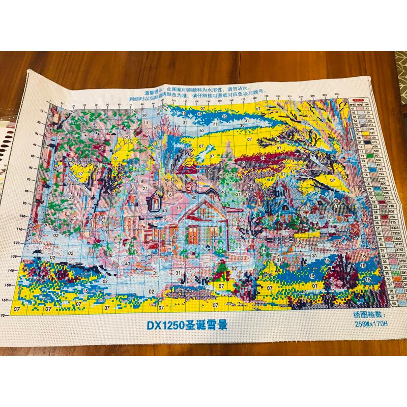 [台灣現貨含運]十字繡材料包 70*50cm 中格三股 聖誕雪景 手工自繡 DIY 手工簡單刺繡 滿繡-細節圖3
