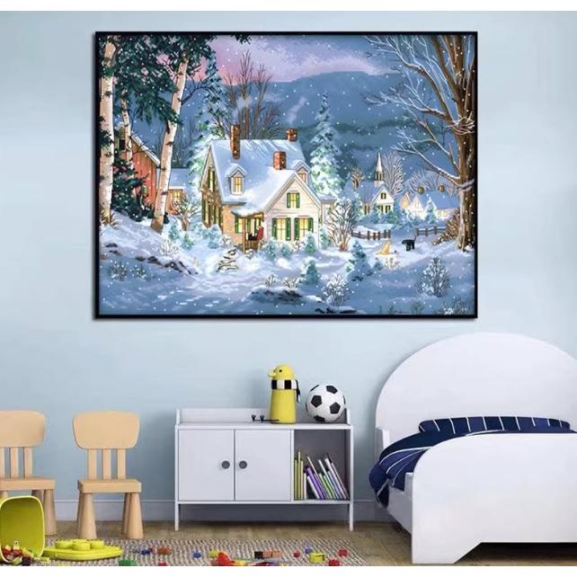 [台灣現貨含運]十字繡材料包 70*50cm 中格三股 聖誕雪景 手工自繡 DIY 手工簡單刺繡 滿繡-細節圖4