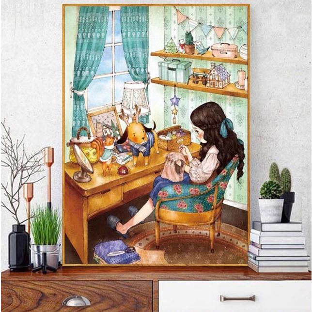 [台灣現貨含運]十字繡材料包 53*72cm 中格三股 女孩系列 線繡 卡通女孩 自己繡 手工 DIY 滿繡-細節圖5