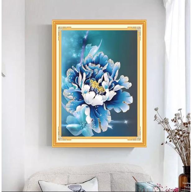 [臺灣現貨含運]十字繡材料包53*70cm中格三股 花開富貴 藍牡丹色 妖姬 掛畫風景 客廳新款臥室 手工 自己繡-細節圖2