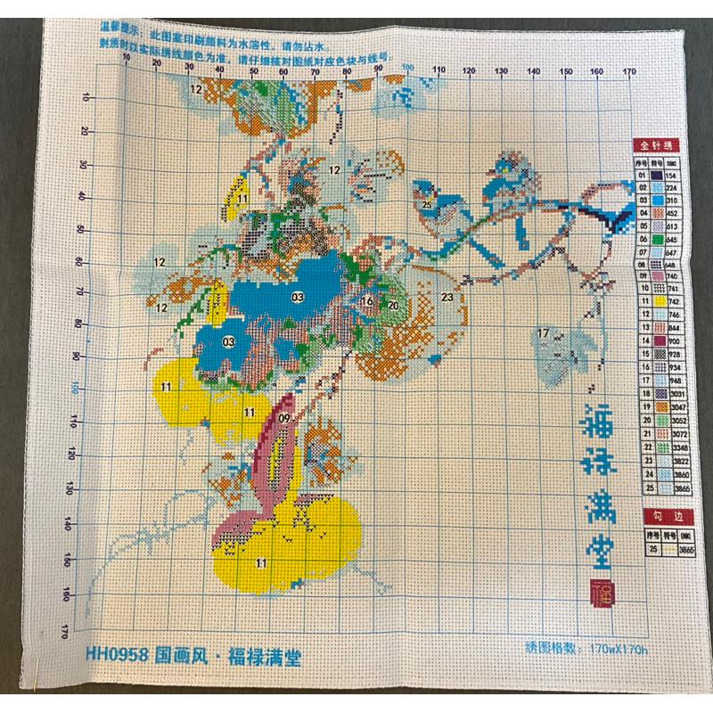 [臺灣現貨含運]十字繡材料包50*50cm中格三股 福祿滿堂 手工刺繡 手工自己繡-細節圖4