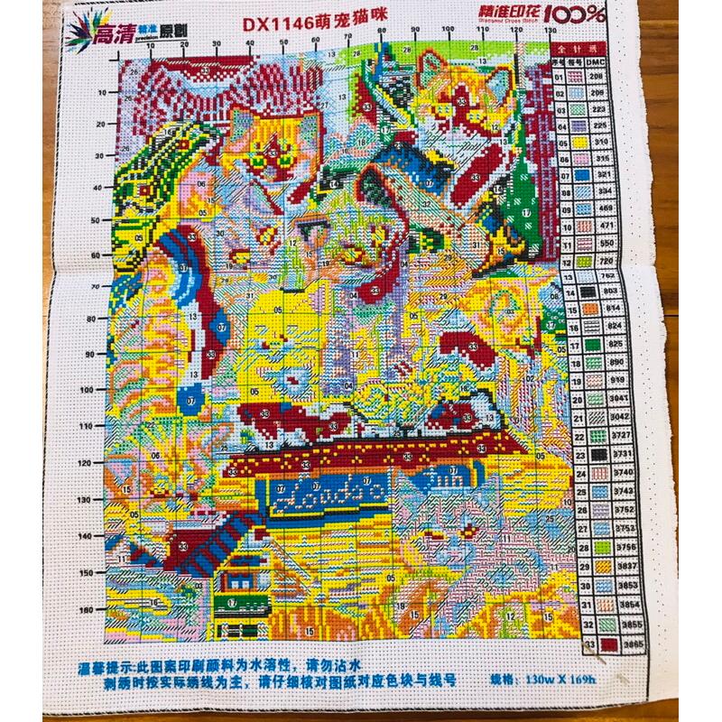 免運[台灣現貨]十字繡材料包 40*50cm 中格三股 招財貓 小幅動物 貓咪 手工線繡 滿繡 滿綉 DIY-細節圖3