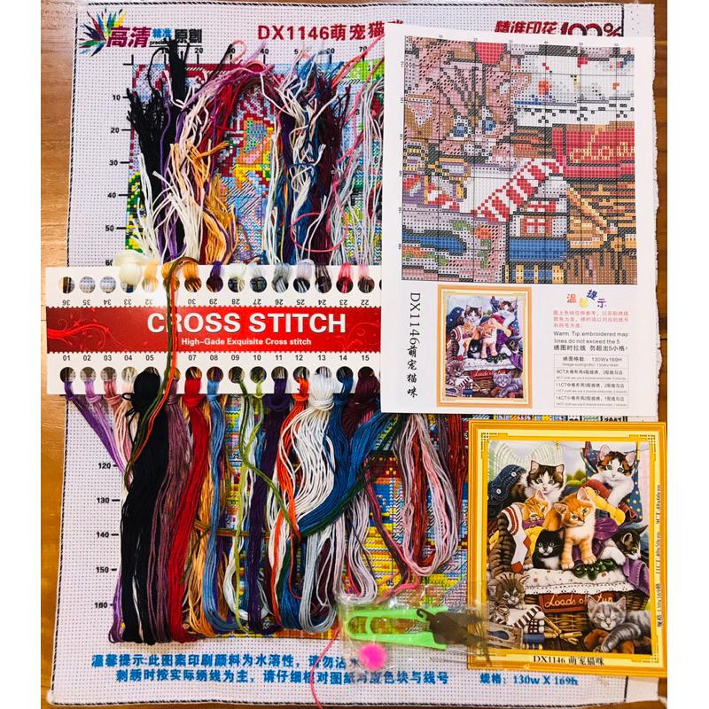 免運[台灣現貨]十字繡材料包 40*50cm 中格三股 招財貓 小幅動物 貓咪 手工線繡 滿繡 滿綉 DIY-細節圖4