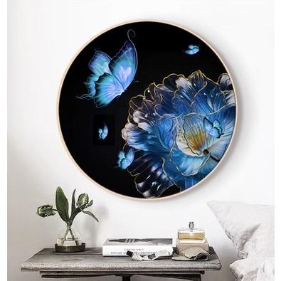 [臺灣現貨含運]十字繡材料包50*50cm中格三股 藍色愛戀 圓形臥室花卉 手工自己繡 滿繡-細節圖2