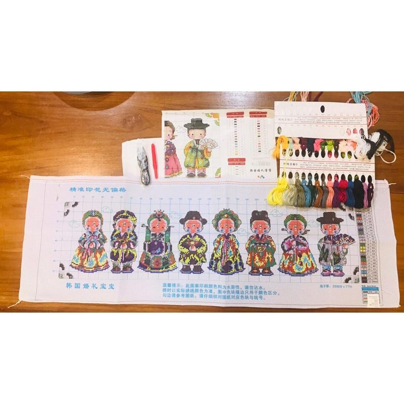 [臺灣現貨含運]十字繡材料包75*25cm中格三股 韓國娃娃 新婚禮物 卡通 線繡 手工 非滿繡 自己繡-細節圖3