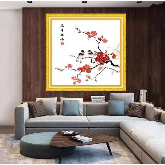 [臺灣現貨含運]十字繡材料包50*50cm中格三股 梅開五福手工刺繡 手工自己繡-細節圖2