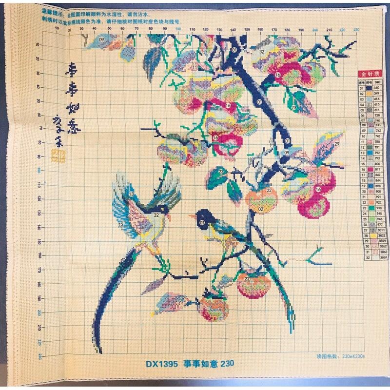 [臺灣現貨含運]十字繡材料包63*63cm中格三股 古娟布 柿子事事如意 手工自己繡 非滿繡-細節圖2