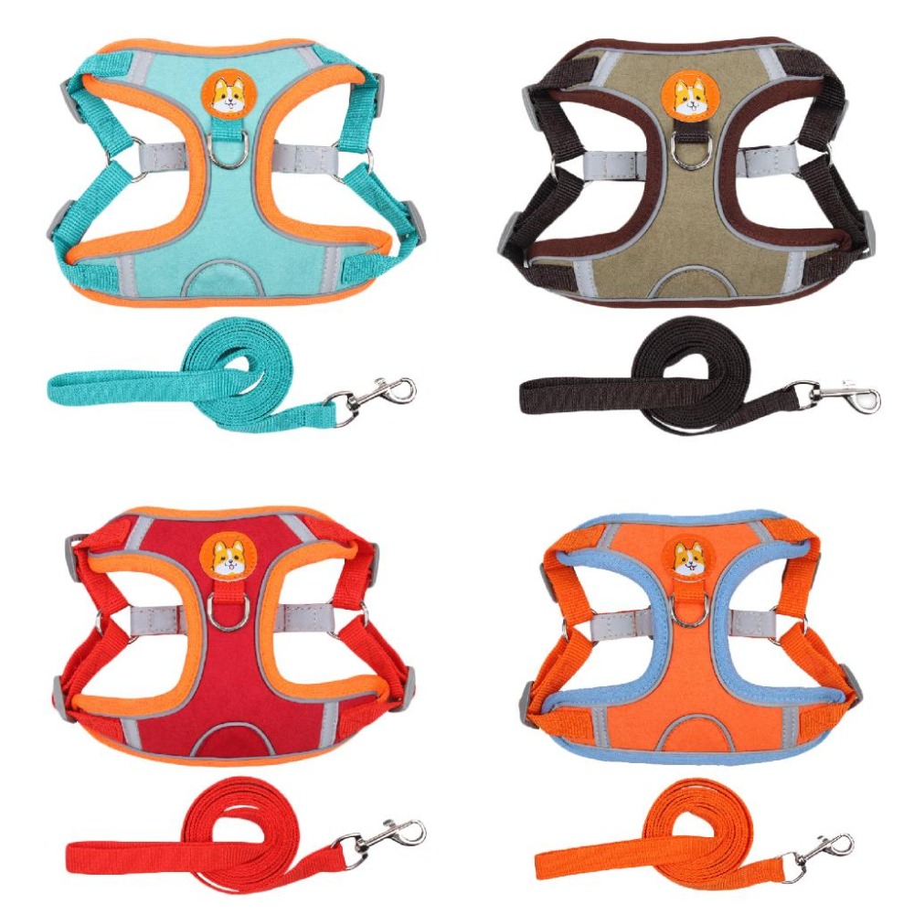 【宅鋪子】麂皮絨反光胸背牽引繩 寵物牽引 狗狗外出牽繩 狗胸背繩 透氣胸背帶 反光胸背帶 寵物胸背 遛狗繩-細節圖2