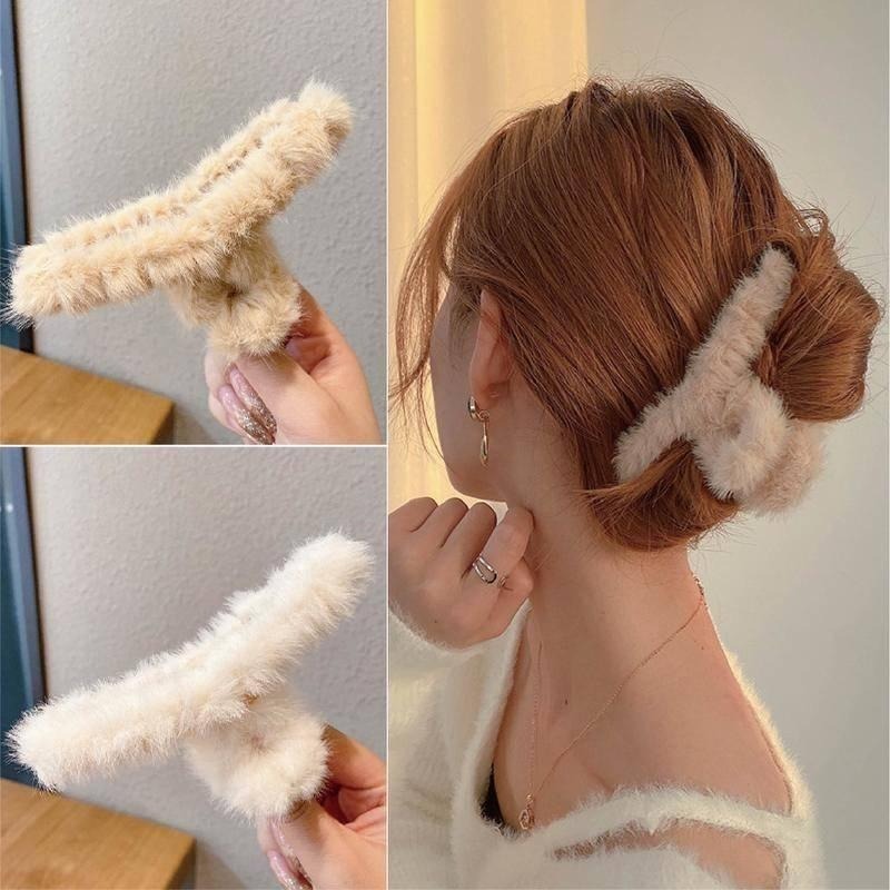 【Helena】韓版毛毛爪夾 髮夾 鯊魚夾 髮飾 洗澡髮夾 頭飾 抓夾 毛絨髮夾 生活用品 配飾【D40】-細節圖3