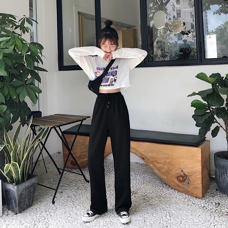 【Helena】垂感冰絲薄款拖地闊腿褲 寬褲 長褲 韓版高腰顯瘦休閒涼感透氣垂墜感涼爽素色多色 褲子【C138】-細節圖9