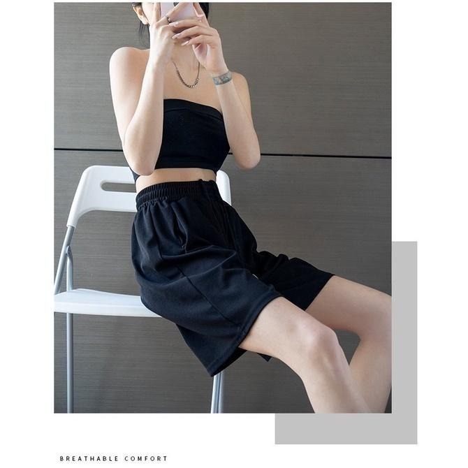【Helena】垂順冰絲五分運動短褲 鬆緊褲頭 大碼中褲直筒顯瘦休閒闊腿薄款透氣排汗寬鬆高腰冰絲褲【C125】-細節圖2