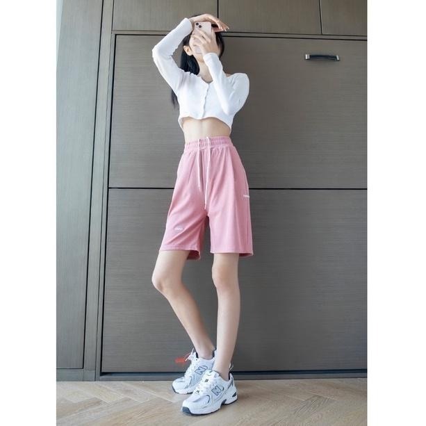 【Helena】垂順冰絲五分運動短褲 鬆緊褲頭 大碼中褲直筒顯瘦休閒闊腿薄款透氣排汗寬鬆高腰冰絲褲【C125】-細節圖7