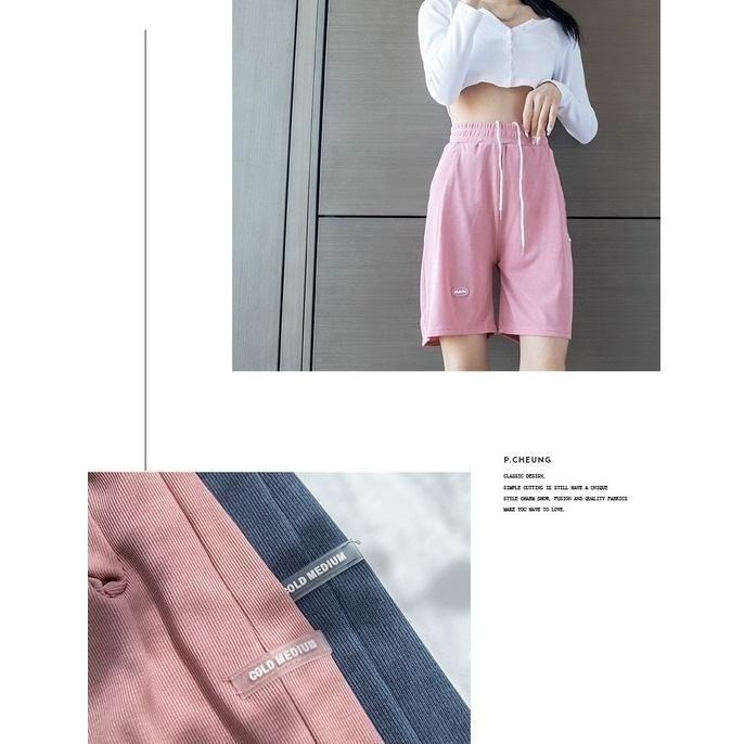 【Helena】垂順冰絲五分運動短褲 鬆緊褲頭 大碼中褲直筒顯瘦休閒闊腿薄款透氣排汗寬鬆高腰冰絲褲【C125】-細節圖8