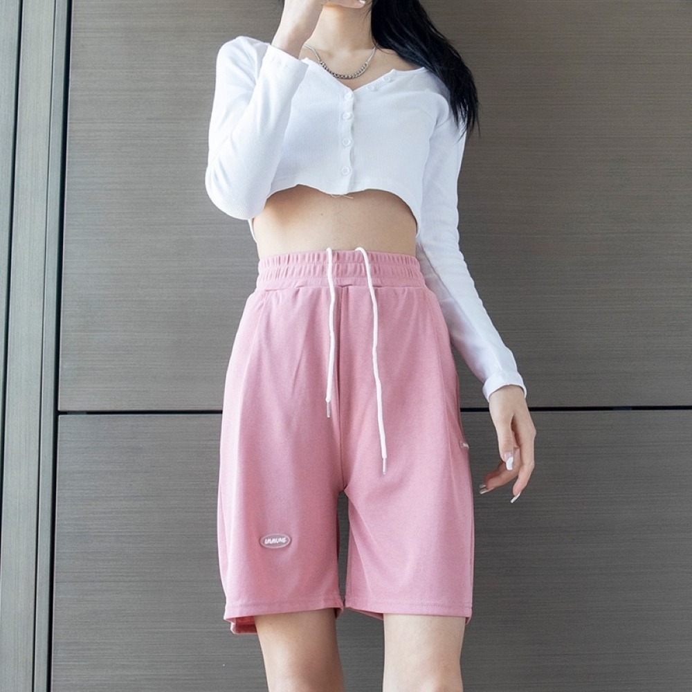 【Helena】垂順冰絲五分運動短褲 鬆緊褲頭 大碼中褲直筒顯瘦休閒闊腿薄款透氣排汗寬鬆高腰冰絲褲【C125】-規格圖9