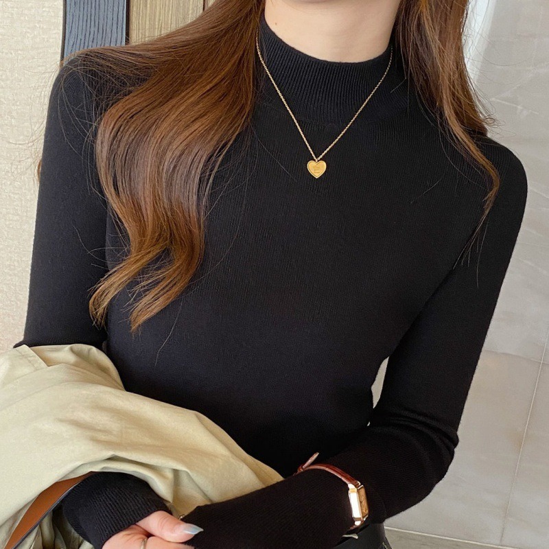 【Helena】柔美色系半高領針織上衣 秋冬韓系休閒百搭柔軟立領針織衫 韓國韓系女裝 女生衣著【A210】-規格圖9