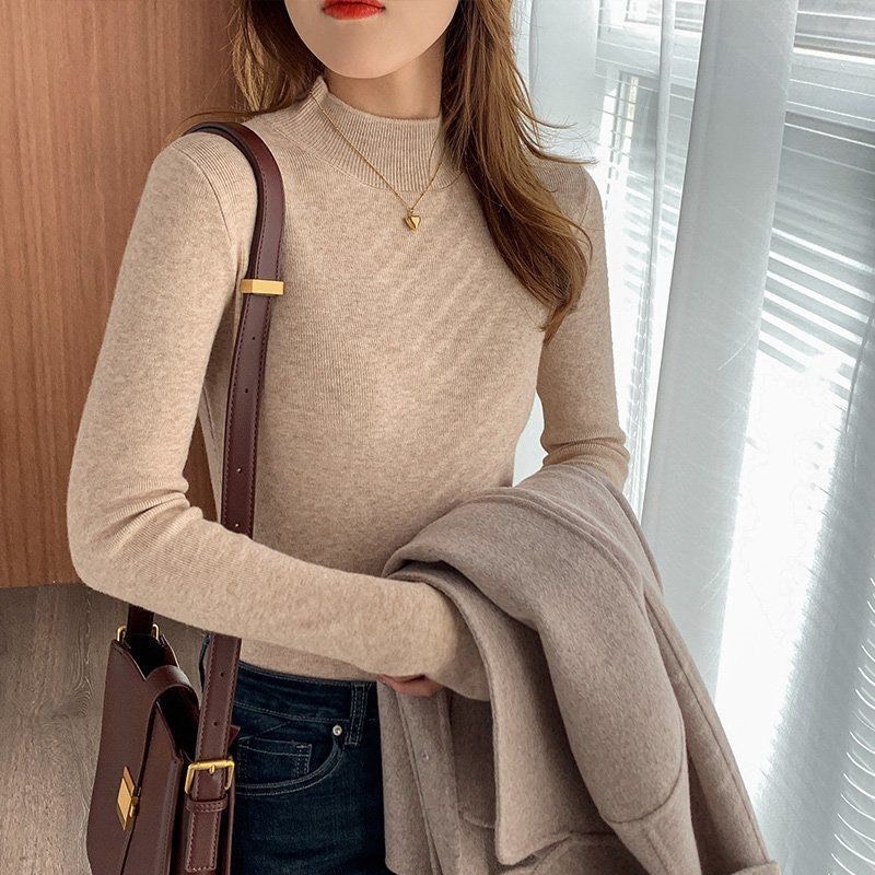 【Helena】柔美色系半高領針織上衣 秋冬韓系休閒百搭柔軟立領針織衫 韓國韓系女裝 女生衣著【A210】-規格圖9