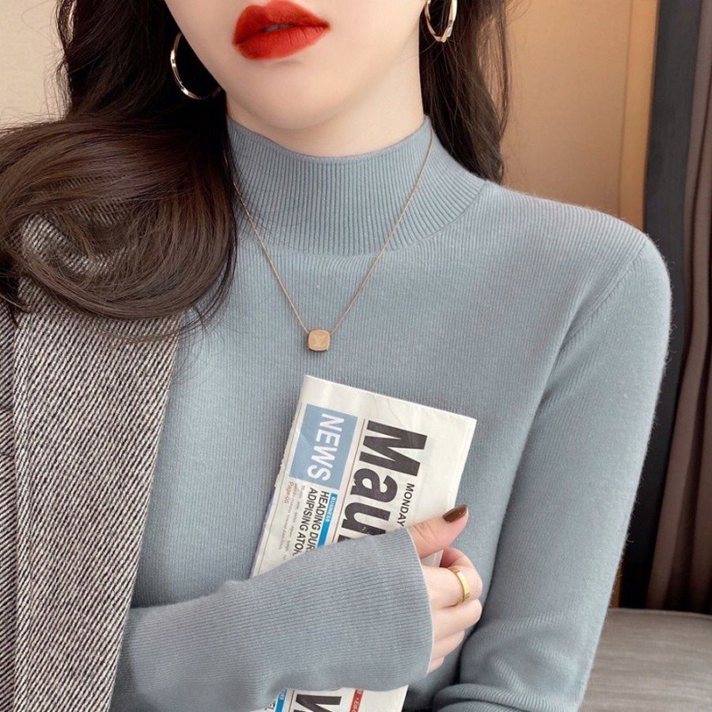 【Helena】柔美色系半高領針織上衣 秋冬韓系休閒百搭柔軟立領針織衫 韓國韓系女裝 女生衣著【A210】-規格圖9