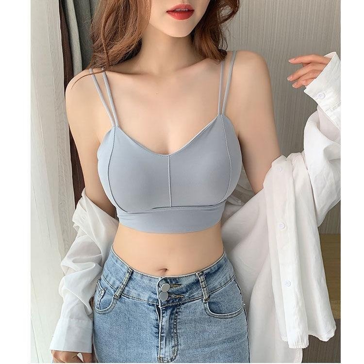 【海麗娜】雙肩帶小可愛 冰絲背心 胸墊背心 帶胸墊免穿內衣美背細肩韓版冰絲涼感美胸背心【B153】-細節圖4