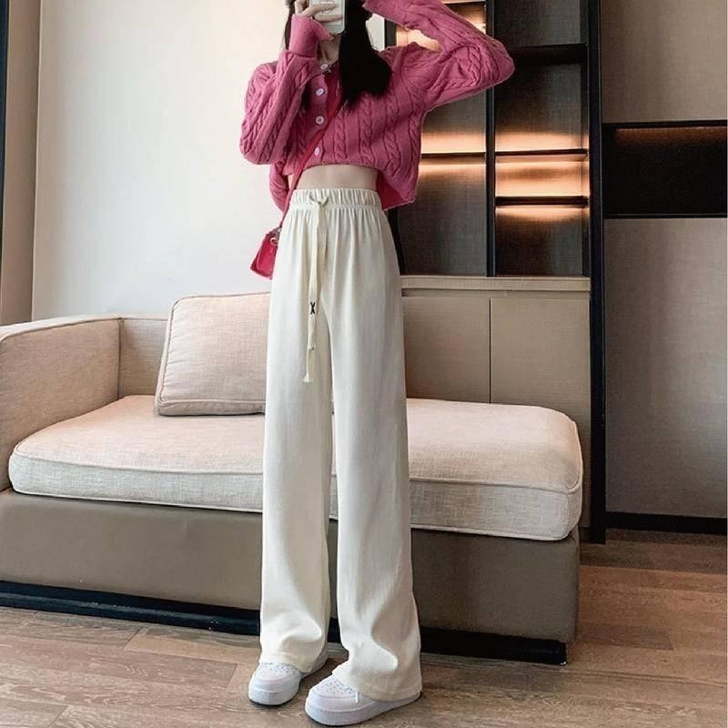 【限時購】【海麗娜】燈芯絨落地闊腿褲 高腰直筒褲 拖地褲 秋冬韓版休閒窄版雪尼爾親膚百搭修身顯瘦長褲【C1116】-細節圖4