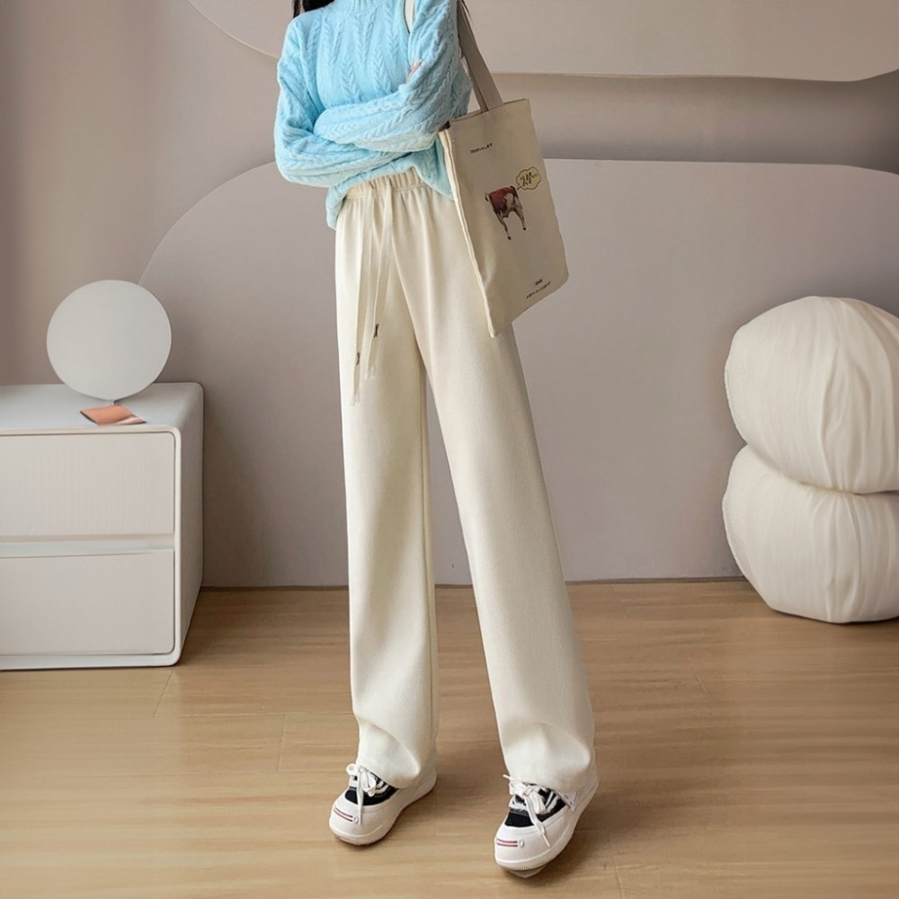 【限時購】【海麗娜】燈芯絨落地闊腿褲 高腰直筒褲 拖地褲 秋冬韓版休閒窄版雪尼爾親膚百搭修身顯瘦長褲【C1116】-細節圖9