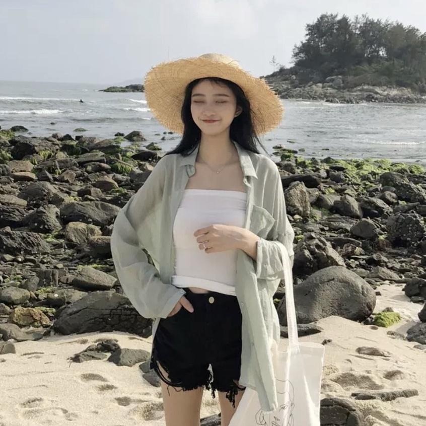 【Helena】韓版薄襯衫 落肩寬鬆襯衫 素色襯衫 雪紡襯衫 防曬襯衫 外搭襯衫 女裝【A132】-細節圖2