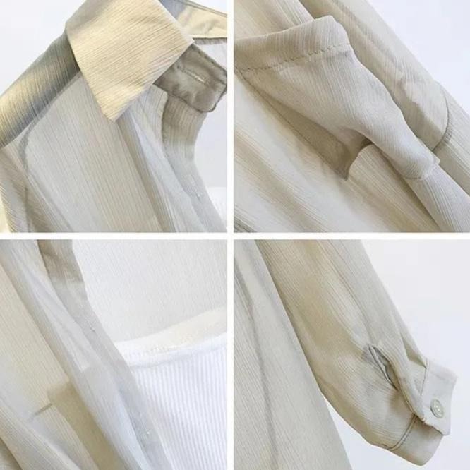 【限時購】【海麗娜】韓版薄襯衫 落肩寬鬆襯衫 素色襯衫 雪紡襯衫 防曬襯衫 外搭襯衫 女裝【A132】-細節圖6