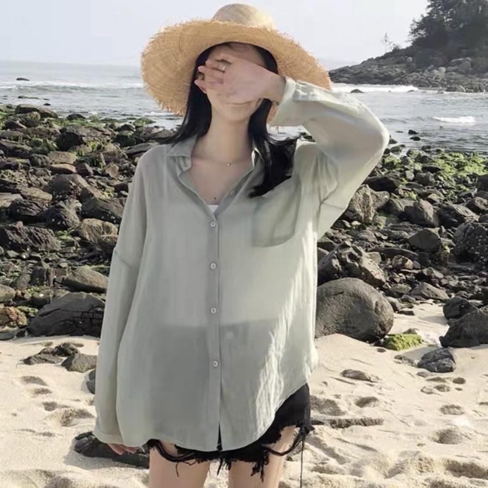【限時購】【海麗娜】韓版薄襯衫 落肩寬鬆襯衫 素色襯衫 雪紡襯衫 防曬襯衫 外搭襯衫 女裝【A132】-細節圖8