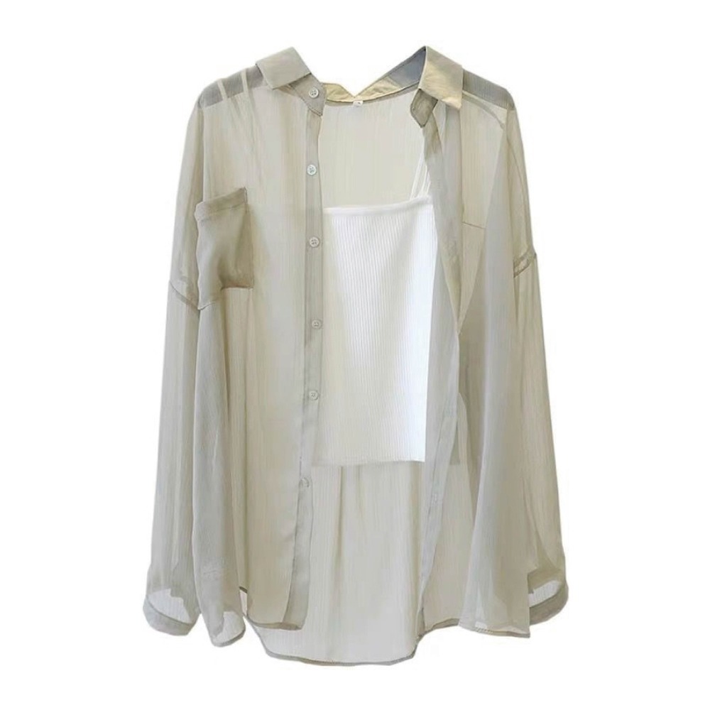 【限時購】【海麗娜】韓版薄襯衫 落肩寬鬆襯衫 素色襯衫 雪紡襯衫 防曬襯衫 外搭襯衫 女裝【A132】-細節圖10