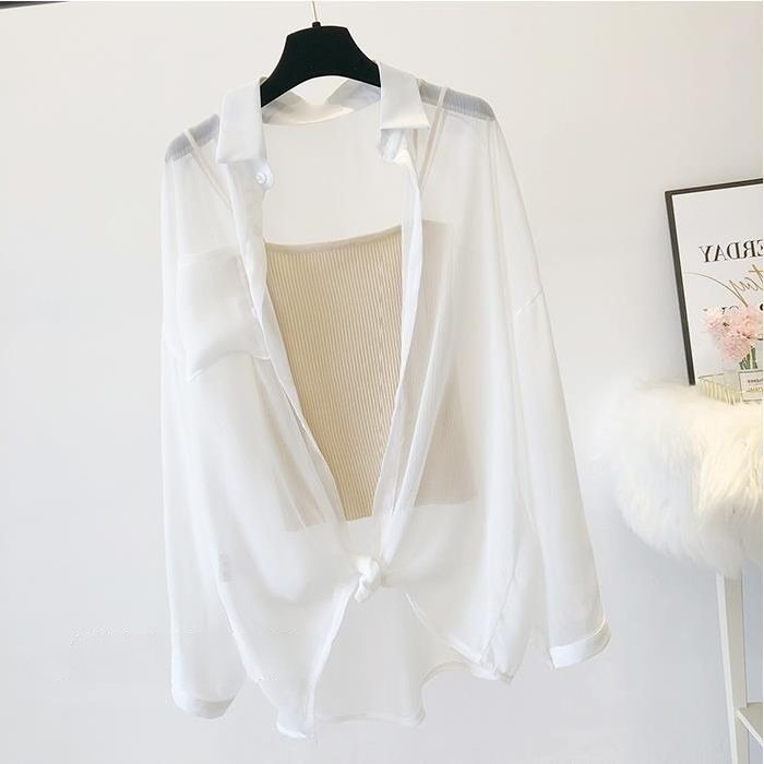 【Helena】韓版薄襯衫 落肩寬鬆襯衫 素色襯衫 雪紡襯衫 防曬襯衫 外搭襯衫 女裝【A132】-規格圖9