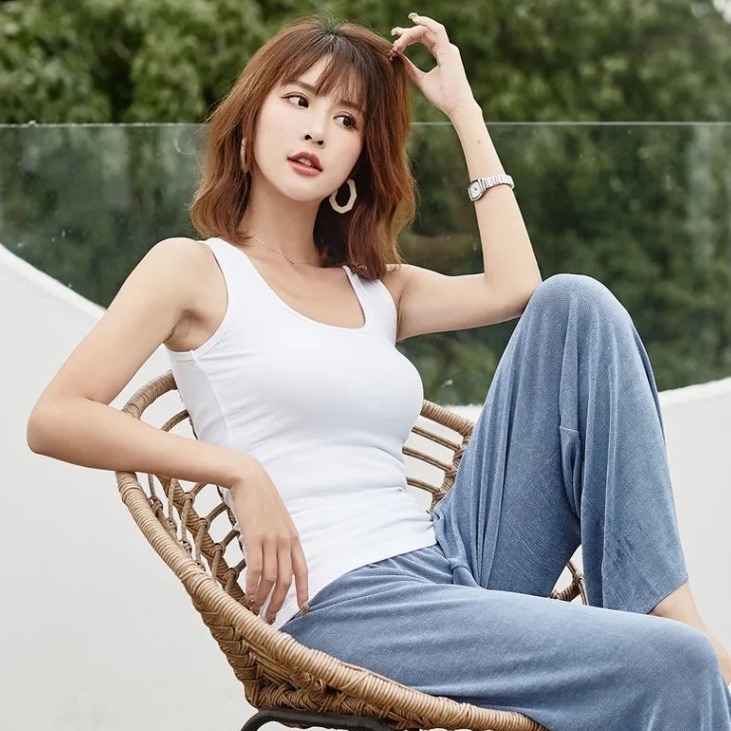 【Helena】超彈性莫代爾帶胸墊背心 無袖bra背心 bra內衣 bra上衣 t恤 素色透氣背心 上衣女【B13】-細節圖2