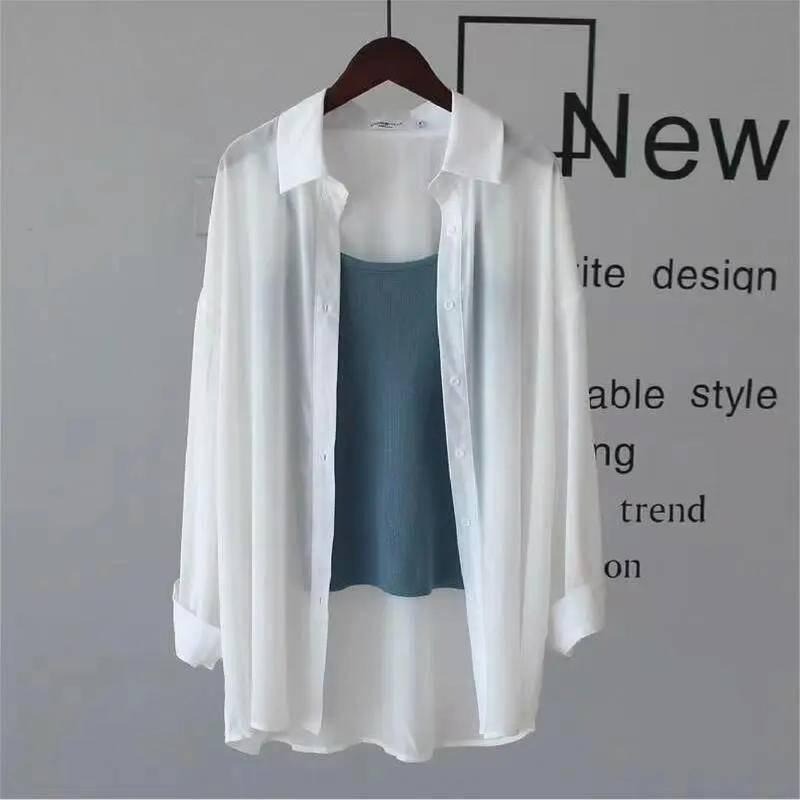 【限時購【海麗娜】落肩寬鬆襯衫 韓版薄襯衫 素色襯衫 垂感不皺透氣百搭防曬外搭氣質雪紡薄襯衫 薄外套【A176】-細節圖7