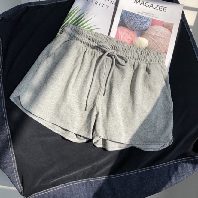 【Helena】居家短褲 韓版運動短褲 熱褲 闊腿褲 睡褲 真理褲 寬鬆休閒百搭沙灘高腰鬆緊腰短褲 褲子女【C132】-規格圖9