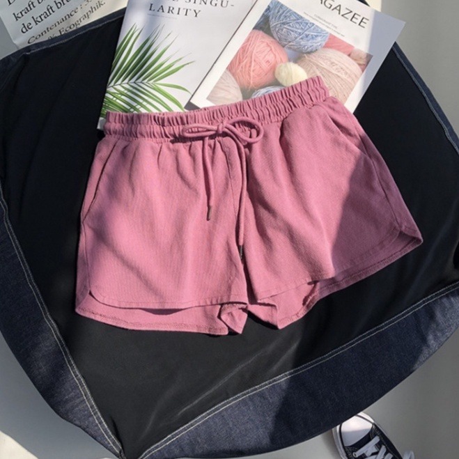 【Helena】居家短褲 韓版運動短褲 熱褲 闊腿褲 睡褲 真理褲 寬鬆休閒百搭沙灘高腰鬆緊腰短褲 褲子女【C132】-規格圖9