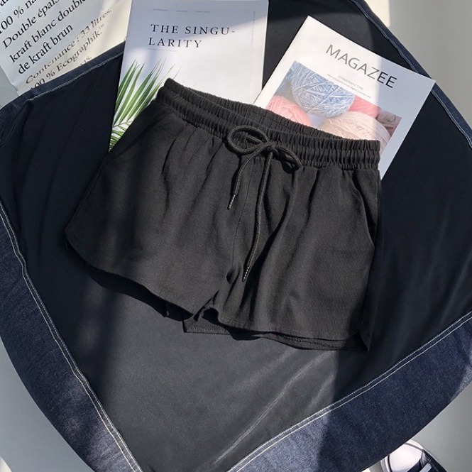 【Helena】居家短褲 韓版運動短褲 熱褲 闊腿褲 睡褲 真理褲 寬鬆休閒百搭沙灘高腰鬆緊腰短褲 褲子女【C132】-規格圖9