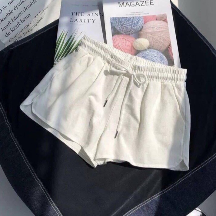 【Helena】居家短褲 韓版運動短褲 熱褲 闊腿褲 睡褲 真理褲 寬鬆休閒百搭沙灘高腰鬆緊腰短褲 褲子女【C132】-規格圖9