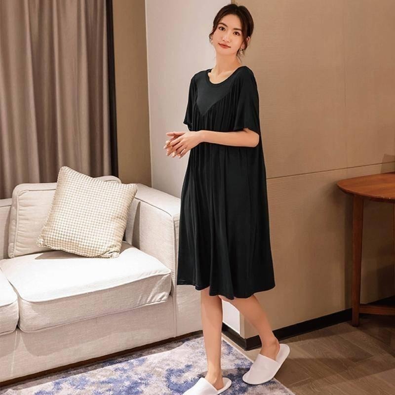 【Helena】莫代爾睡裙 連身裙 睡衣裙 短袖睡衣 孕婦裝 寬鬆休閒家居服 吊帶裙 睡衣女 【A1171】-細節圖3