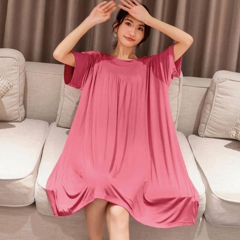 【Helena】莫代爾睡裙 連身裙 睡衣裙 短袖睡衣 孕婦裝 寬鬆休閒家居服 吊帶裙 睡衣女 【A1171】-細節圖6