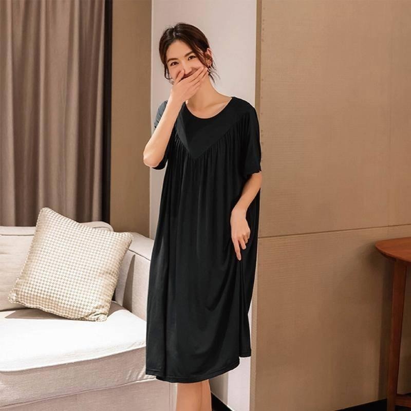 【Helena】莫代爾睡裙 連身裙 睡衣裙 短袖睡衣 孕婦裝 寬鬆休閒家居服 吊帶裙 睡衣女 【A1171】-細節圖7