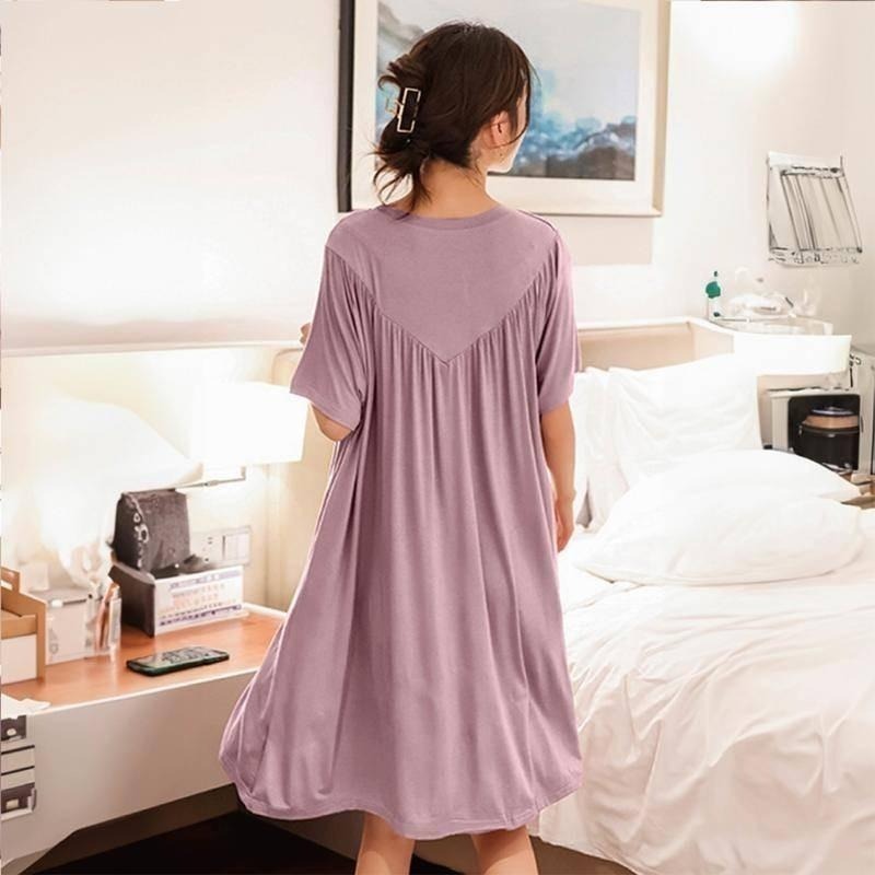 【Helena】莫代爾睡裙 連身裙 睡衣裙 短袖睡衣 孕婦裝 寬鬆休閒家居服 吊帶裙 睡衣女 【A1171】-細節圖9