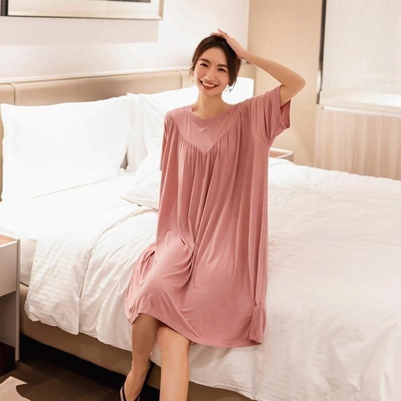 【海麗娜】莫代爾睡裙 連身裙 睡衣裙 短袖睡衣 孕婦裝 寬鬆休閒家居服 吊帶裙 睡衣女 【A1171】-細節圖5