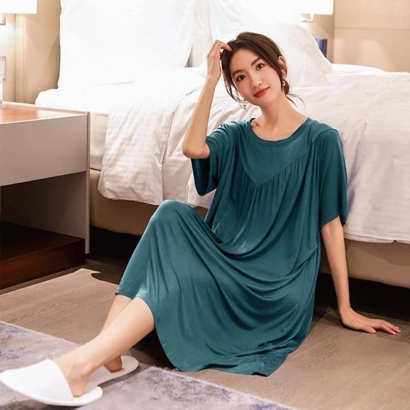 【海麗娜】莫代爾睡裙 連身裙 睡衣裙 短袖睡衣 孕婦裝 寬鬆休閒家居服 吊帶裙 睡衣女 【A1171】-細節圖8