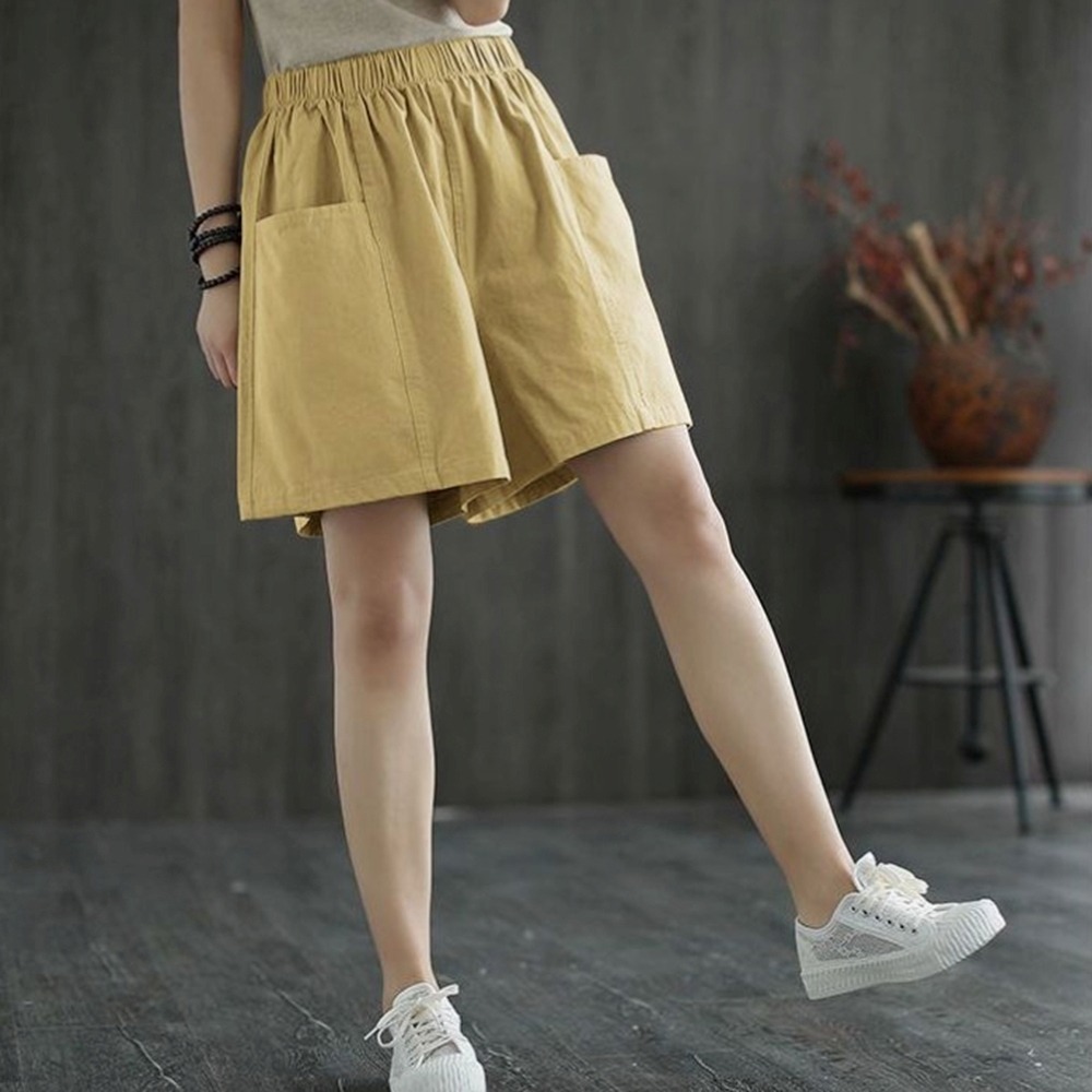 【海麗娜】日系純棉短褲 闊腿短褲 中大尺碼短褲 寬鬆顯瘦A字百搭運動透氣吸汗口袋休閒短褲 褲子女【C1106】-規格圖9