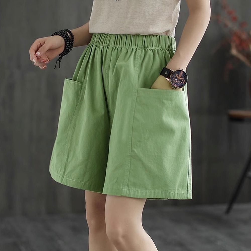 【海麗娜】日系純棉短褲 闊腿短褲 中大尺碼短褲 寬鬆顯瘦A字百搭運動透氣吸汗口袋休閒短褲 褲子女【C1106】-規格圖9