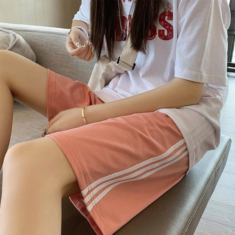 【Helena】運動褲 直筒褲 五分褲 闊腿褲 三杠短褲 純色薄款寬鬆百搭休閒短褲 褲子女【C1214】-細節圖4