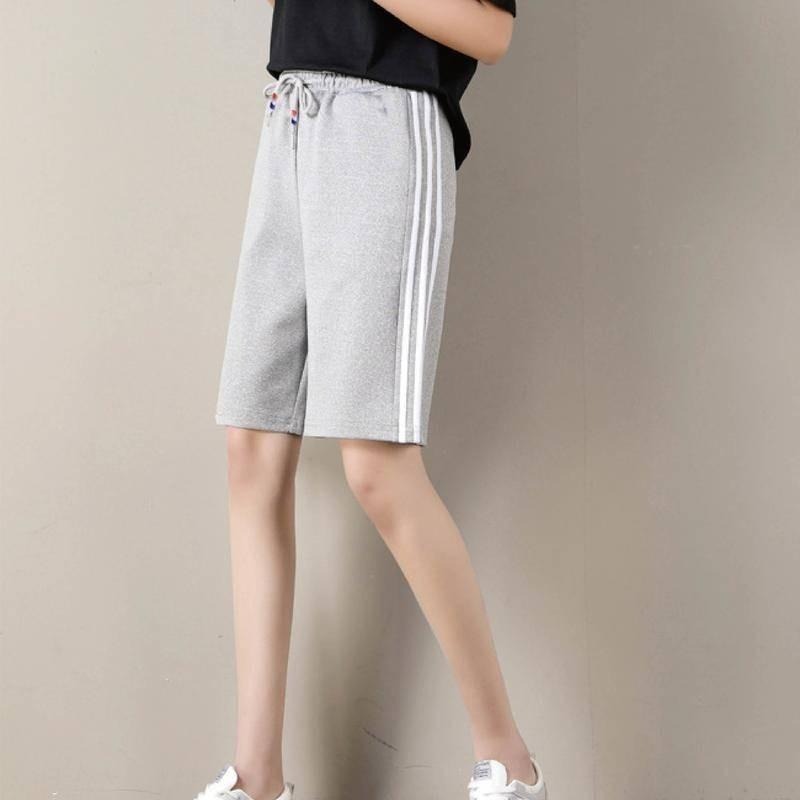 【Helena】運動褲 直筒褲 五分褲 闊腿褲 三杠短褲 純色薄款寬鬆百搭休閒短褲 褲子女【C1214】-細節圖7