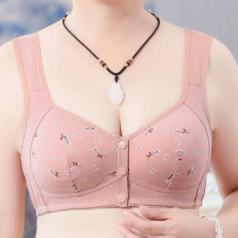 【限時購】【海麗娜】前扣式無鋼圈媽媽內衣 大尺碼寬肩帶中老年内衣 印花透氣薄款背心式側收副乳無痕內衣 內衣【B163】-細節圖7