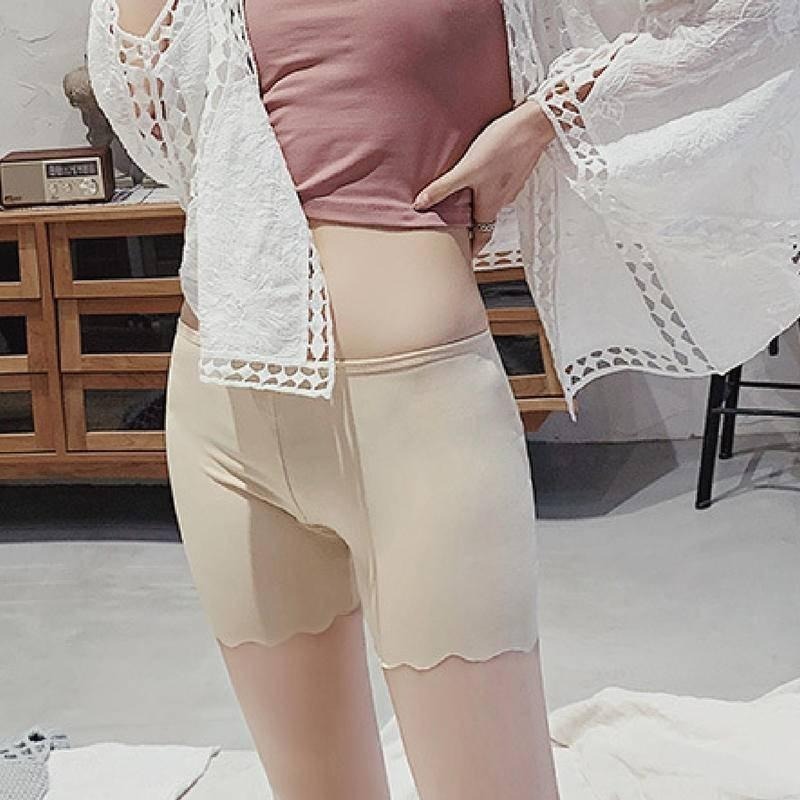 【限時購】【海麗娜】安全褲 防走光褲 冰絲無痕打底褲 莫代爾薄款安全保險波浪蕾絲內搭短褲 女褲 短褲女【B144】-細節圖8