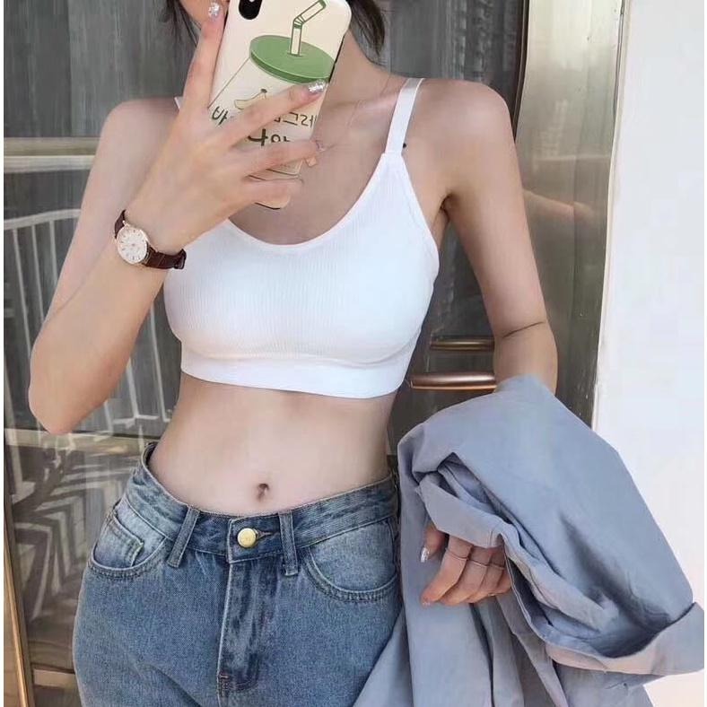 【Helena】運動吊帶背心 細肩小可愛 含胸墊運動背心 螺紋短版上衣 簡約彈性素色百搭 女裝 上衣女【B125】-細節圖6