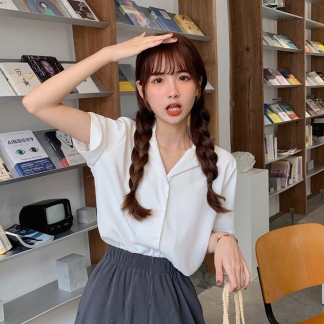 【Helena】短袖襯衫 翻領襯衫 西外襯衫 短袖上衣 t恤 古巴領上班族氣質雪紡百搭襯衫 襯衫女【A16】-細節圖2