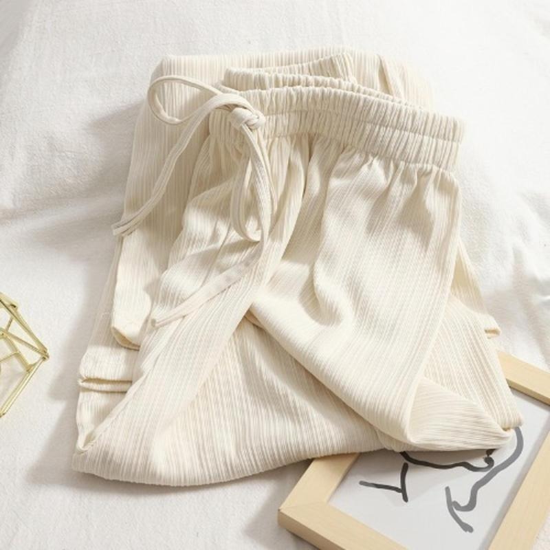 【Helena】冰絲高腰寬褲 薄款鬆緊腰闊腿褲 大尺碼垂墜感顯瘦直筒寬鬆涼感繫帶韓版休閒褲 長褲女【C1208】-細節圖4